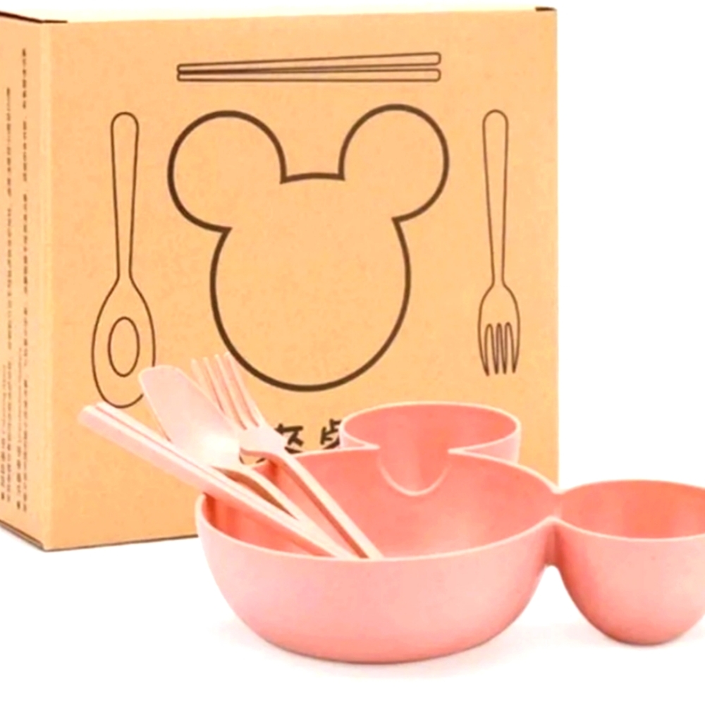 Mickey Mouse Toddler Plastic Wheat Straw Dinnerware 4 piece in 1